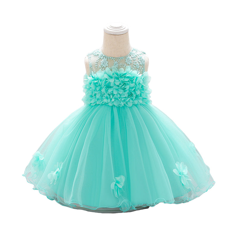 Baby Girls Solid Color Flower Embroidered Birthday Party Dresses Wholesale 22050507