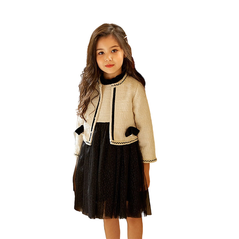 2 Pieces Set Baby Kid Big Kid Girls Color-blocking Dresses And Bow Jackets Outwears Wholesale 22050510