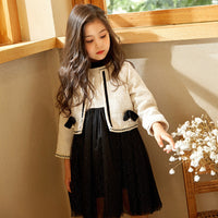 Load image into Gallery viewer, 2 Pieces Set Baby Kid Big Kid Girls Color-blocking Dresses And Bow Jackets Outwears Wholesale 22050510
