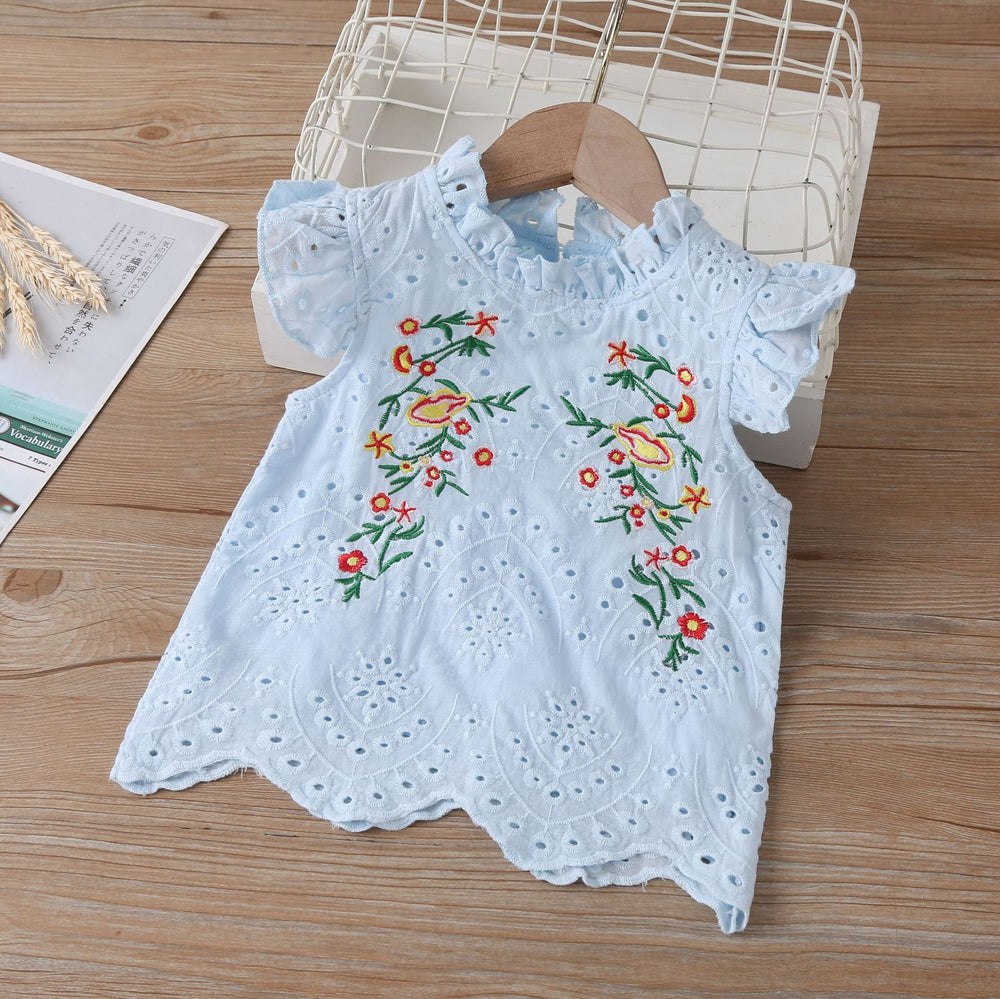 Baby Kid Girls Flower Embroidered Tank Tops Wholesale 22050514