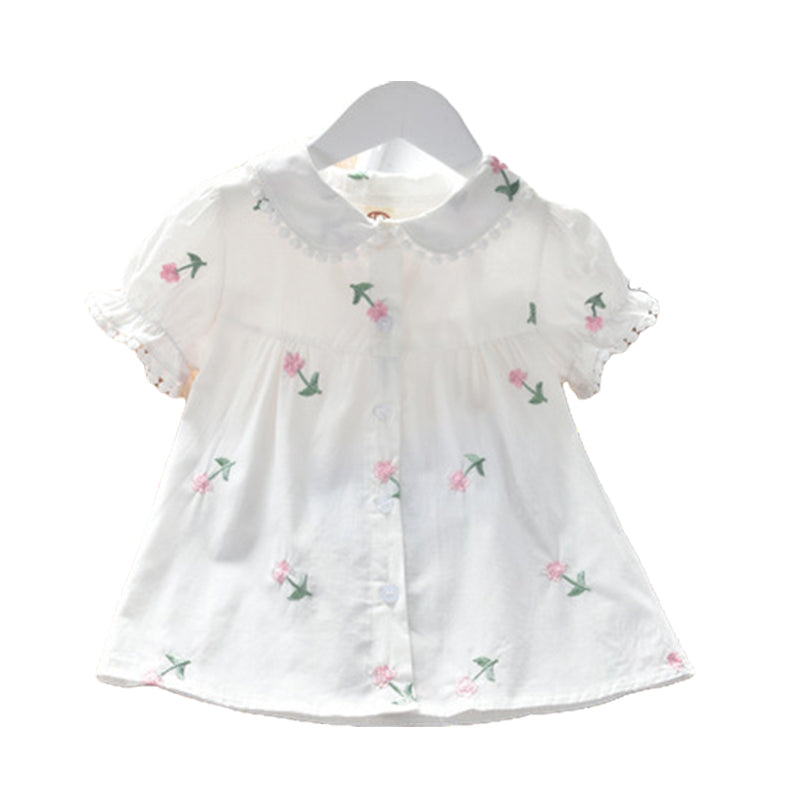 Kid Girls Flower Embroidered Blouses Wholesale 220505140