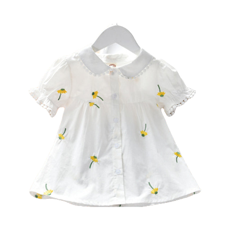 Kid Girls Flower Embroidered Blouses Wholesale 220505140