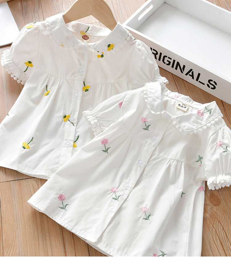 Kid Girls Flower Embroidered Blouses Wholesale 220505140