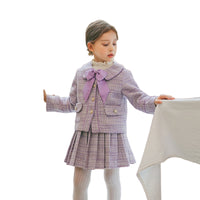 Load image into Gallery viewer, 2 Pieces Set Kid Big Kid Girls Bow Jackets Outwears And Solid Color Skirts Wholesale 220505147
