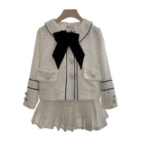 Load image into Gallery viewer, 2 Pieces Set Kid Big Kid Girls Bow Jackets Outwears And Solid Color Skirts Wholesale 220505147
