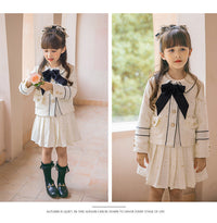 Load image into Gallery viewer, 2 Pieces Set Kid Big Kid Girls Bow Jackets Outwears And Solid Color Skirts Wholesale 220505147
