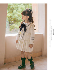 Load image into Gallery viewer, 2 Pieces Set Kid Big Kid Girls Bow Jackets Outwears And Solid Color Skirts Wholesale 220505147
