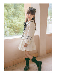 Load image into Gallery viewer, 2 Pieces Set Kid Big Kid Girls Bow Jackets Outwears And Solid Color Skirts Wholesale 220505147
