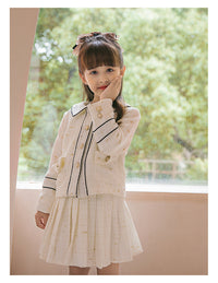 Load image into Gallery viewer, 2 Pieces Set Kid Big Kid Girls Bow Jackets Outwears And Solid Color Skirts Wholesale 220505147
