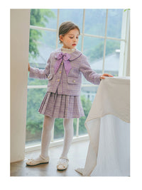 Load image into Gallery viewer, 2 Pieces Set Kid Big Kid Girls Bow Jackets Outwears And Solid Color Skirts Wholesale 220505147
