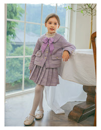Load image into Gallery viewer, 2 Pieces Set Kid Big Kid Girls Bow Jackets Outwears And Solid Color Skirts Wholesale 220505147
