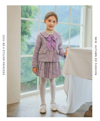 Load image into Gallery viewer, 2 Pieces Set Kid Big Kid Girls Bow Jackets Outwears And Solid Color Skirts Wholesale 220505147
