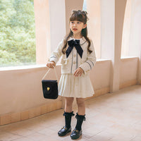 Load image into Gallery viewer, 2 Pieces Set Kid Big Kid Girls Bow Jackets Outwears And Solid Color Skirts Wholesale 220505147
