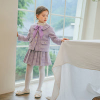 Load image into Gallery viewer, 2 Pieces Set Kid Big Kid Girls Bow Jackets Outwears And Solid Color Skirts Wholesale 220505147
