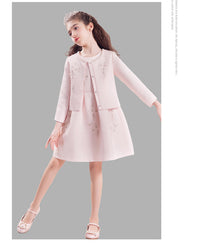 Load image into Gallery viewer, 2 Pieces Set Kid Big Kid Girls Dressy Solid Color Embroidered Jackets Outwears And Dresses Wholesale 220505150
