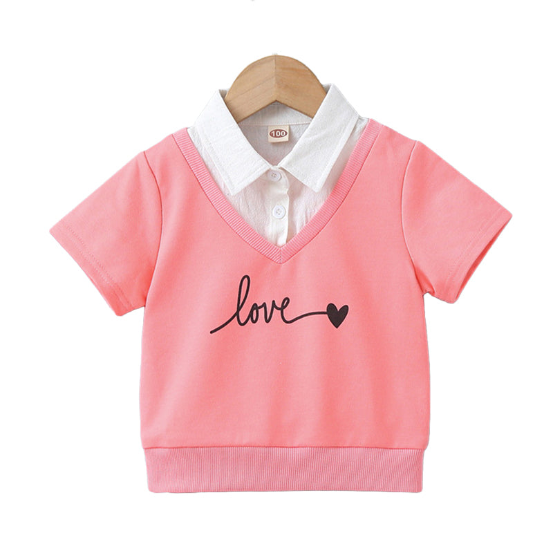 Baby Kid Girls Letters Love heart Print Tops Wholesale 220505161
