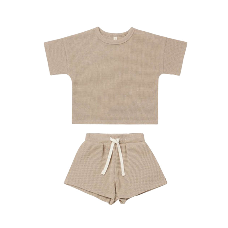 2 Pieces Set Baby Unisex Solid Color Striped Tops And Shorts Wholesale 220505312