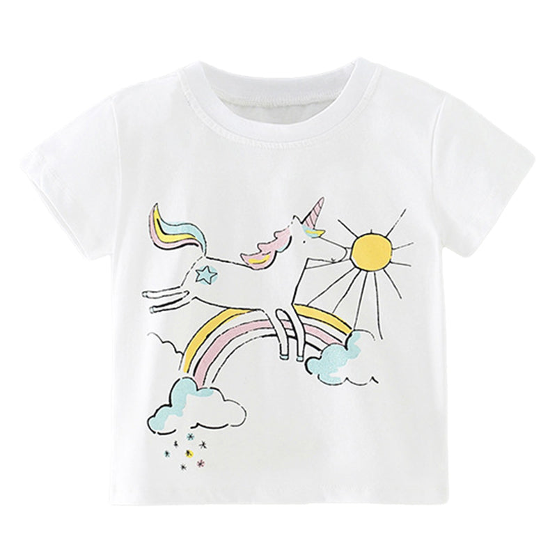 Kid Girls Rainbow Unicorn Print T-Shirts Wholesale 220505436