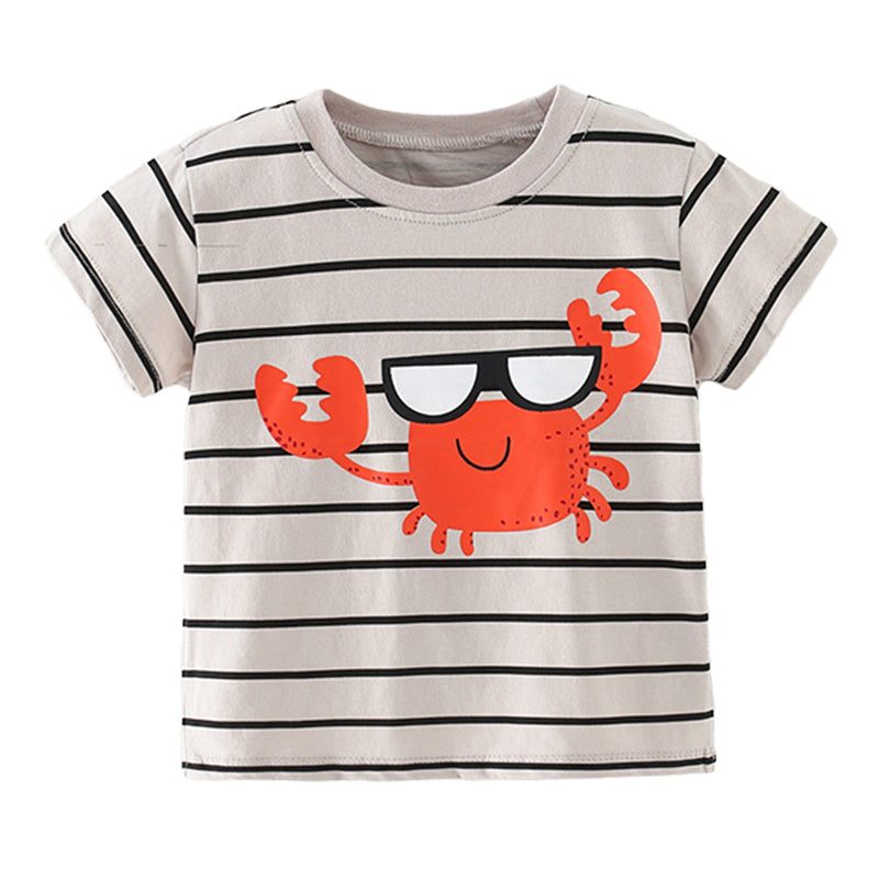 Baby Kid Boys Striped Cartoon Print T-Shirts Wholesale 220505452