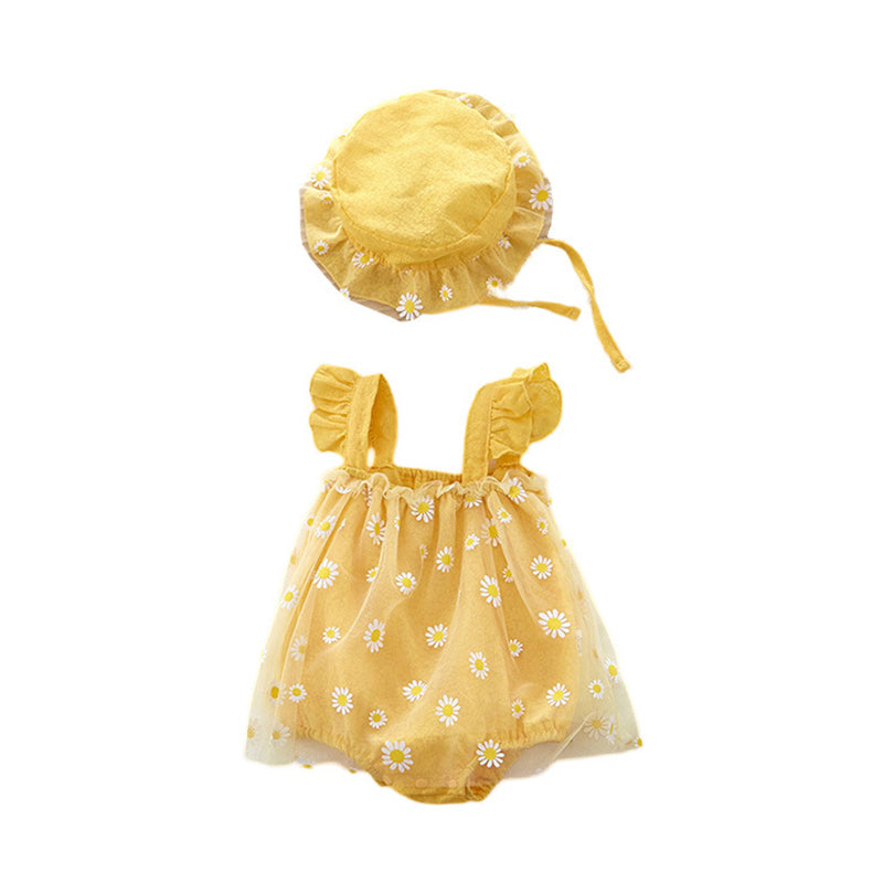 Baby Girls Flower Print Rompers And Hats Wholesale 220505521
