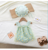 Load image into Gallery viewer, Baby Girls Flower Print Rompers And Hats Wholesale 220505521
