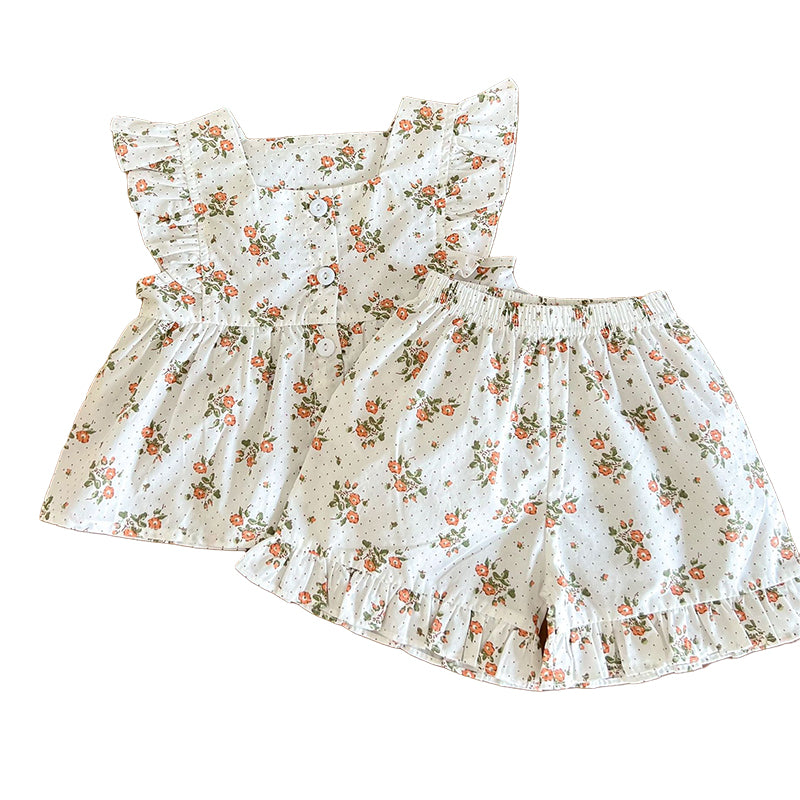 2 Pieces Set Baby Kid Girls Flower Print Tops And Shorts Wholesale 220505522