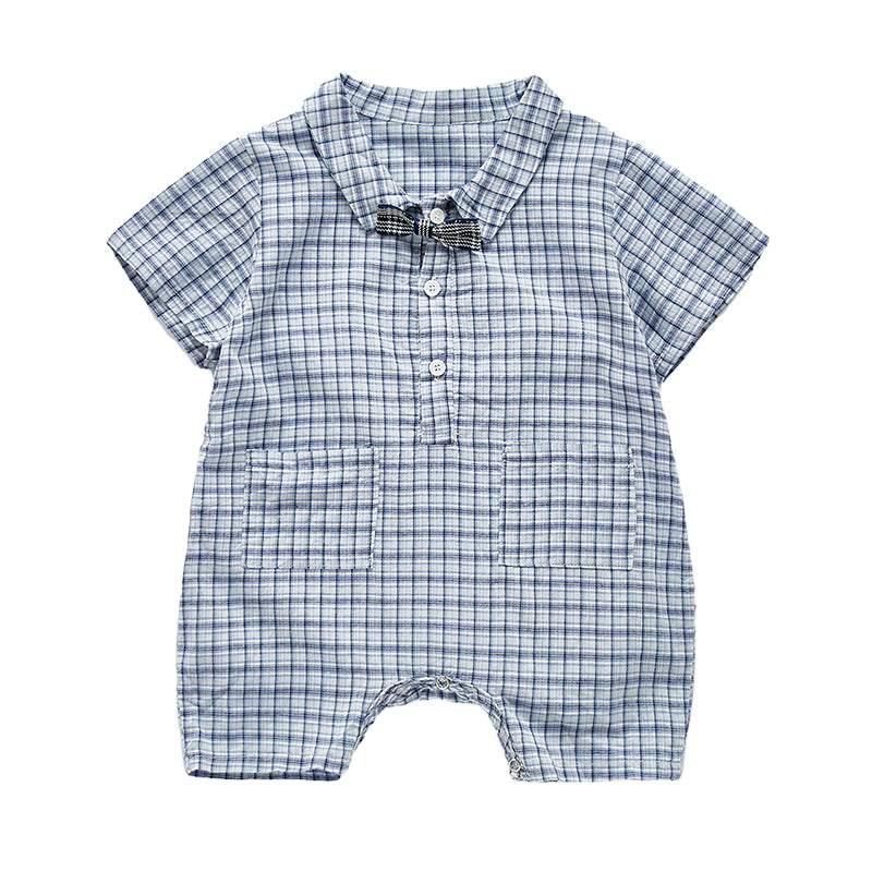 Baby Boys Checked Bow Rompers Wholesale 22050581