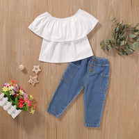 Load image into Gallery viewer, 2 Pieces Set Baby Kid Girls Solid Color Tops And Pants Wholesale 220510100
