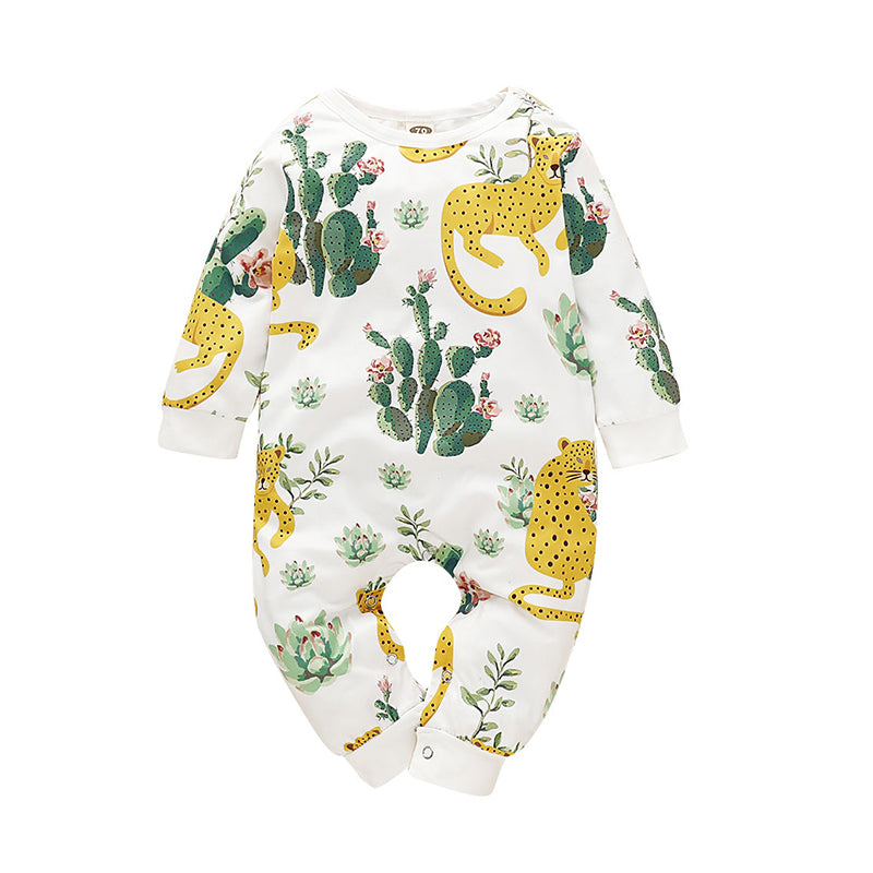 Baby Girls Animals Plant Print Jumpsuits Wholesale 220510103
