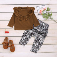 Load image into Gallery viewer, 2 Pieces Set Baby Kid Girls Solid Color Tops And Leopard Pants Wholesale 220510104
