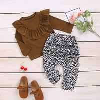 Load image into Gallery viewer, 2 Pieces Set Baby Kid Girls Solid Color Tops And Leopard Pants Wholesale 220510104
