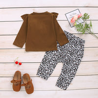 Load image into Gallery viewer, 2 Pieces Set Baby Kid Girls Solid Color Tops And Leopard Pants Wholesale 220510104
