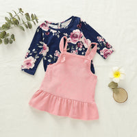 Load image into Gallery viewer, 2 Pieces Set Baby Kid Girls Flower Print Tops And Solid Color Dresses Wholesale 220510105
