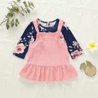 Load image into Gallery viewer, 2 Pieces Set Baby Kid Girls Flower Print Tops And Solid Color Dresses Wholesale 220510105
