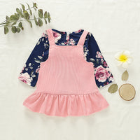 Load image into Gallery viewer, 2 Pieces Set Baby Kid Girls Flower Print Tops And Solid Color Dresses Wholesale 220510105
