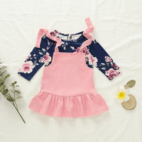 Load image into Gallery viewer, 2 Pieces Set Baby Kid Girls Flower Print Tops And Solid Color Dresses Wholesale 220510105
