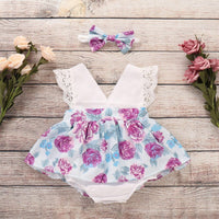 Load image into Gallery viewer, Baby Girls Flower Print Rompers And Bow Accessories Headwear Wholesale 220510106
