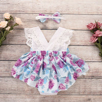 Load image into Gallery viewer, Baby Girls Flower Print Rompers And Bow Accessories Headwear Wholesale 220510106
