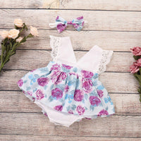 Load image into Gallery viewer, Baby Girls Flower Print Rompers And Bow Accessories Headwear Wholesale 220510106
