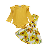 Load image into Gallery viewer, 2 Pieces Set Baby Girls Solid Color Print Rompers And Flower Skirts Wholesale 220510107
