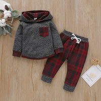 Load image into Gallery viewer, 2 Pieces Set Baby Kid Girls Checked Hoodies Swearshirts And Pants Wholesale 220510109
