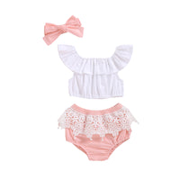 Load image into Gallery viewer, 3 Pieces Set Baby Girls Solid Color Tops And Shorts And Headwear Wholesale 220510110
