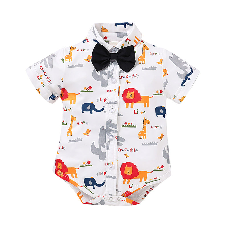 Baby Boys Letters Animals Bow Print Rompers Wholesale 220510111