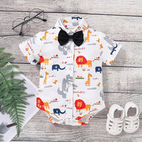 Load image into Gallery viewer, Baby Boys Letters Animals Bow Print Rompers Wholesale 220510111
