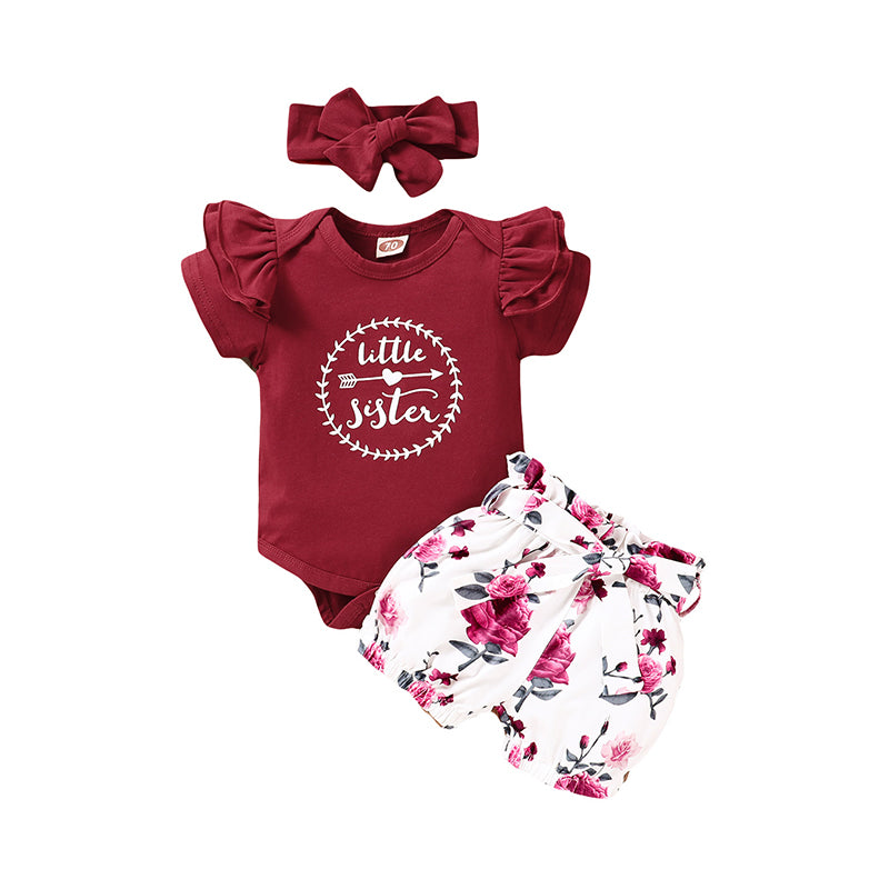 3 Pieces Set Baby Girls Letters Print Rompers And Flower Shorts And Bow Headwear Wholesale 220510113