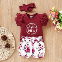 Load image into Gallery viewer, 3 Pieces Set Baby Girls Letters Print Rompers And Flower Shorts And Bow Headwear Wholesale 220510113
