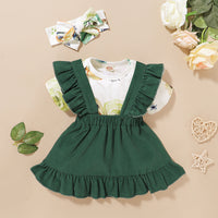 Load image into Gallery viewer, 3 Pieces Set Baby Girls Flower Print Tops And Solid Color Skirts And Bow Headwear Wholesale 220510114
