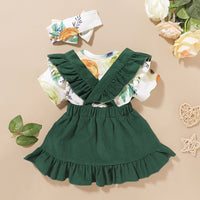 Load image into Gallery viewer, 3 Pieces Set Baby Girls Flower Print Tops And Solid Color Skirts And Bow Headwear Wholesale 220510114
