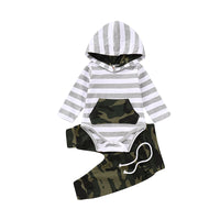 Load image into Gallery viewer, 2 Pieces Set Baby Boys Striped Print Rompers And Camo Pants Wholesale 220510116
