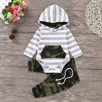 Load image into Gallery viewer, 2 Pieces Set Baby Boys Striped Print Rompers And Camo Pants Wholesale 220510116
